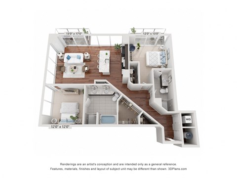 Floor plan for 2 beds, 2 baths, 1239 sqft